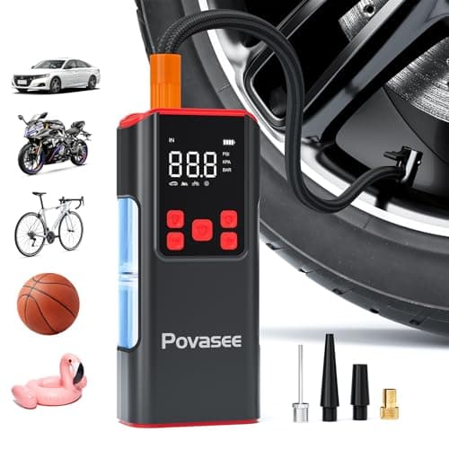 Tire Inflator Portable Air Compressor Povasee 150PSI Portable Air Pump for Tires Cordless Car Tire Inflator with LCD Display,Flashlight, 2X Tire Pump Faster suit for Cars Bikes Motorcycle Ball - Image 1