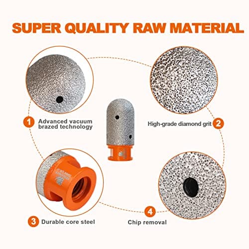 Diamond Finger Milling Bits,BRSCHNITT 1-3/16 Inch 30mm Dry Core Drill Bit with 5/8-11 Thread for Enlarging Shaping Existing Holes of Porcelain Tile Ceramic Marble Granite Countertop - Thumbnail 6