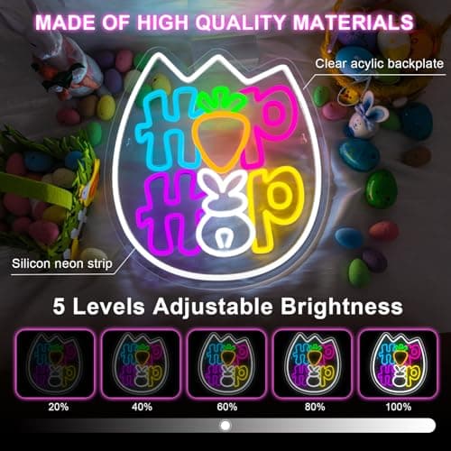 Easter Neon Sign Purple Egg Light Sign Easter Decor for Home Kitchen Living Room LED Carrots Neon Lights for Bedroom Bunny Decor Funny Gifts for Teens Families in Birthday Theme Party - Thumbnail 4