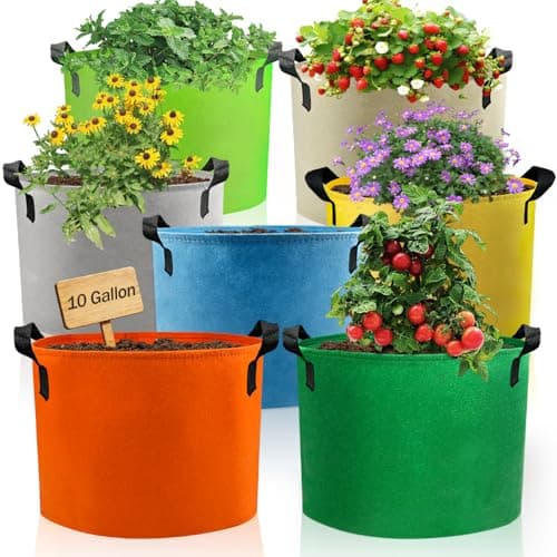 Garrdeen Grow Bags, 7 Pack Colorful 10 Gallon Grow Bags, Reusable Fabric Grow Bags, Foldable & Washable for Vegetables, Tomato Pots, Garden & Outdoor Growing - Image 1