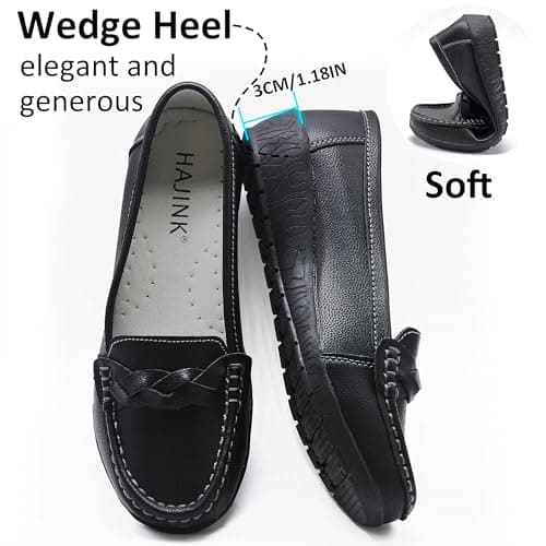 HAJINK Women Loafers Flexible Breathable Slip-On Comfortable Sole Ladies Shoes for Walking (Black,7.5) - Thumbnail 5