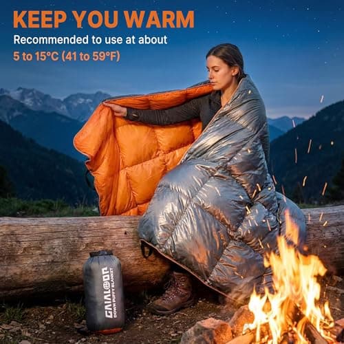 Gaialoop Down Puffy Blanket for Car Camping Outdoor Travel Backpacking, Duck Down Lightweight Portable Soft Warm Cozy Camping Blanket Quilt, 53"x78", Light Gray - Thumbnail 2