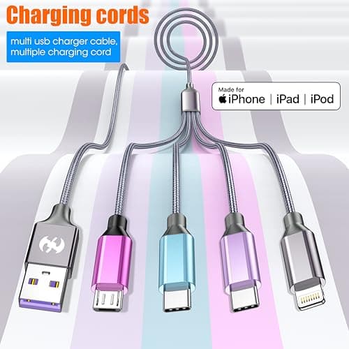 HYXing Multi Charging Cable 4ft 2Pack, 4 in 1 Charging Cable Nylon Braided Lightning iPhone Charger,Universal Charger Phone Cord with Type-C,Micro USB,IP Port for iPhone17-5/Android -Multicolor - Thumbnail 5