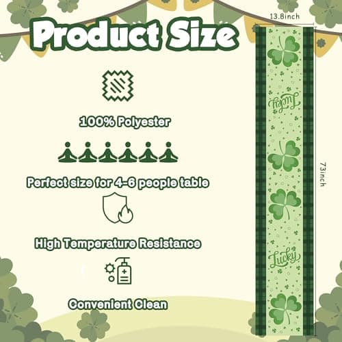 St Patricks Day Decorations - Shamrock Table Runner | St Patrick's Day Party Favors Supplies Decor Indoor Outdoor - Spring Saint Patricks Table Cloth Banner for Home Kitchen Dining Table Decorations - Thumbnail 2