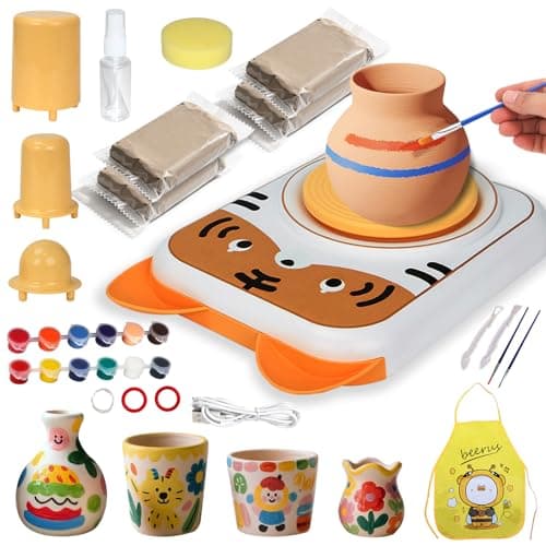 YOOIU Pottery Wheel for Kids, Art Supplies Arts & Crafts Kit, Crafts Toys for Girls 6+, Pottery Studio Craft Kit with 4 Pack Air-Dry Clay,Girls Toys Birthday Gift for Kids Ages 6 7 8 9 10 11 12+ - Image 1