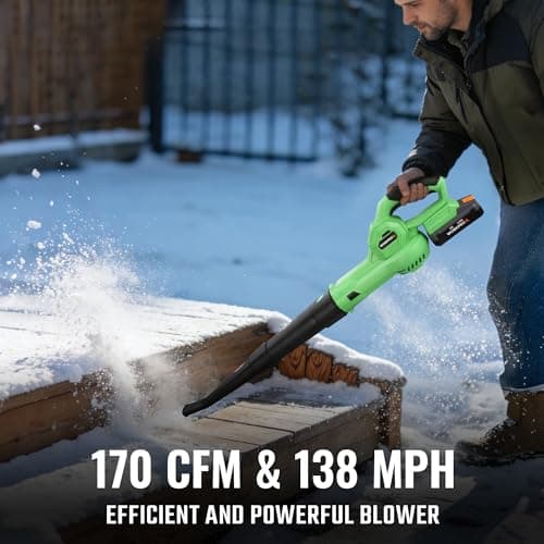 WORKPROX Leaf Blower Cordless, 20V Electric Blower with 4.0Ah Type-C Charging Battery, 138MPH 170CFM, Lightweight Handheld Mini Blowers for Lawn Care, Patio Cleaning, Dust, Blowing Leaves - Thumbnail 2