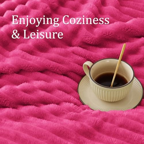 BEDELITE Twin Blanket for Couch & Bed, 300GSM Soft & Warm Fleece Blanket, Decorative and Giftable Striped Hot Pink Blankets for Women, Men, 60"x80" - Thumbnail 5