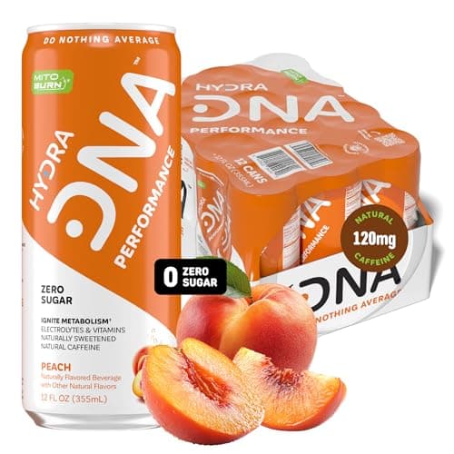 HYDRADNA- Clean Performance Drink, Zero Sugar | For Natural Fuel, Alertness, Boost, Stamina,120 mg Organic Caffeine, Natural Flavors, Zero Sucralose, Clean Ingredients (12 Pack) (12 Pack, Peach) - Image 1
