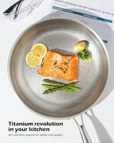 VocVoi Titanium pans for cooking Non Stick with lid,10"+12" Uncoated Hammered titanium pro frying pan, PFAS Free Cookware, Butter warmer skillet, Induction & Oven-Safe - Thumbnail 2