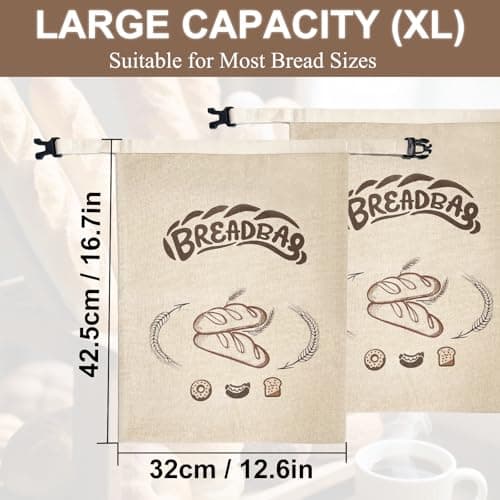 FONDFRAMORY Beeswax Bread Bags for Sourdough, Large Size Sourdough Bread Bags with Beeswax to Keep Freshness Longer, Washable and Reusable Sourdough Storage Bag (2 Pack) (Beige) - Thumbnail 2