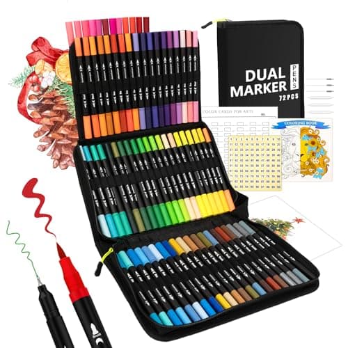 Markers for Adult Coloring Books No Bleeding, 72 Colors Dual Tip Coloring Markers for Adults, Brush&Fine Tip Art Supplies for Calligraphy, Journaling, Sketching, Christmas Gifts for Teens with Case - Image 1