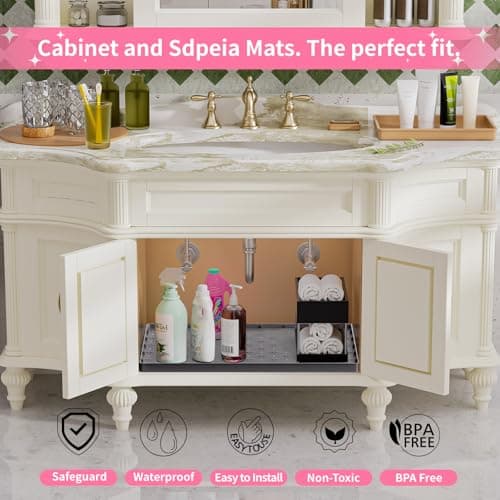 Sdpeia Under Sink Mat 19"×19" Waterproof Silicone Cabinet Liner & Sink Protector for Kitchen & Bathroom, Multi-Purpose Organizers Tray for Pets, Laundry, Cat Litter Mat,Gray - Thumbnail 4