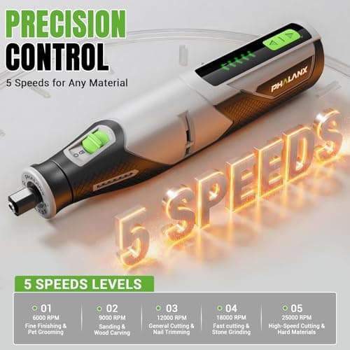 PHALANX Rotary Tool - 4V Cordless Rotary Tool Kit Accessories 80 PCS 2500mAh Li-Ion Battery, Preset 5 Speed Adjustment Grinder Tool for Cutting Sanding Carving Polishing Engraver DIY Crafts - Thumbnail 2