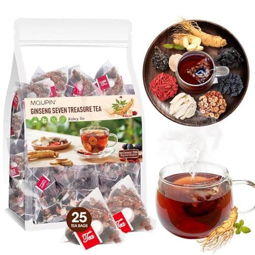 MQUPIN Ginseng Seven Treasure Tea, 25 Bags Kidney Teabag Formula Ginseng Seven Treasure Tea, 7 Precious Chinese Herbal Ingredients Formula, Natural Kidney Detox Cleanse for Women & Men - Image 1