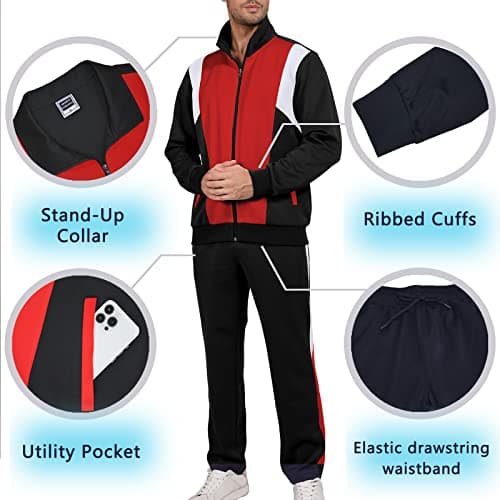 Sun Lorence Men's Tracksuits Casual 2 Piece Sweatsuits Sets Full Zip Track Suits Mens Athletic Running Jogging Sweat Suits Men Black Red Small - Thumbnail 4