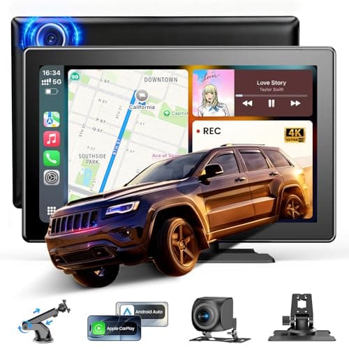 9''HD Carplay Screen for Car 4K Dash Cam&1080P Backup Camera with Apple Carplay&Android Auto Voice Control GPS DVR Call Music Message Mirror Link Airplay/Android Cast Fit Pickup Truck SUV MPV RV - Image 1