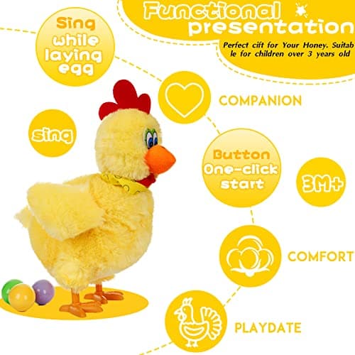 dgdgcool Easter Toys Chicken Laying Eggs Electric Chicken Stuffed Animal Dancing Toy Stuffed Plush Toy with Music - Thumbnail 4