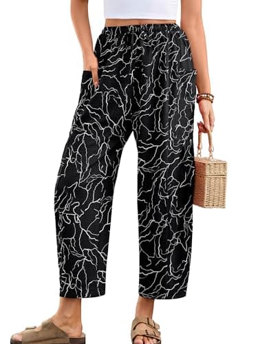 Heymoments Women's Wide Leg Lounge Pants Black Outline X-Large Lightweight Drawstring High Waisted Paper Bag Flowy Dress Loose Vacation Comfy Summer Beach Palazzo Harem Casual Trousers with Pockets - Image 1