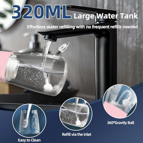 Water Dental Flosser Pick for Teeth Portable Oral Irrigator Rechargeable Travel Irrigation Cleaner 320ML Electric Flossing, IPX8 Waterproof, Waterproof Flossing Cleaning Picks for Home Travel (Pink) - Thumbnail 2
