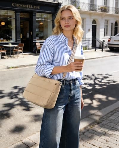 Gitus Gifts for Women Puffer Hobo Crossbody Bag Quilted Cross Body Purses Trendy Handbags with Coin Wallet Birthday Gifts for Mom Wife (Khaki) - Thumbnail 2