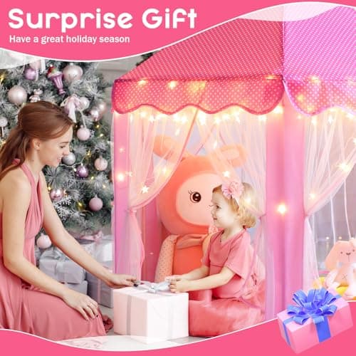 Monobeach Princess Tent Girls Large Playhouse Kids Castle Play Tent with Star Lights Toy for Children Indoor and Outdoor Games, 55'' x 53'' (DxH) - Thumbnail 2