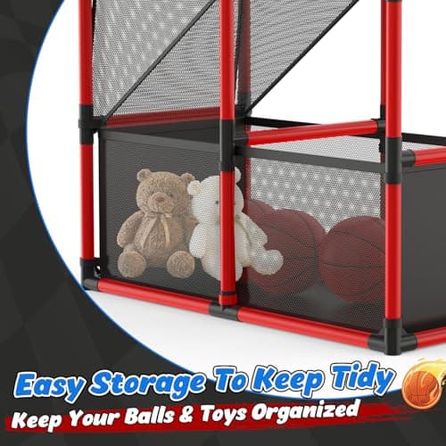 EagleStone Kids Adjustable Arcade Basketball Hoop with LED Lights & Scoreboard, 4 Balls Ball Storage Net, Indoor Outdoor Carnival Basketball Game Set for Boys & Girls Ages 3-12, Pump Included - Thumbnail 4