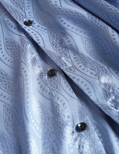 ZAFUL Mens Long Sleeve Shirts Button Up Solid Casual Jacquard Business Formal Silky Dress Shirt Blue S - Thumbnail 4