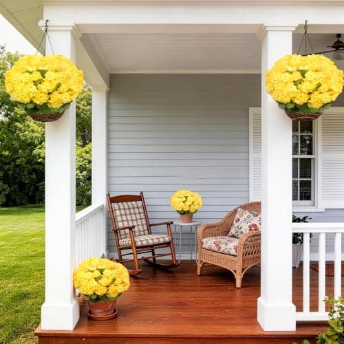 FULLMUSIC Artificial Flowers for Outdoor, UV Resistant Realistic Geranium Fake Flowers-Faux Flowers for Outdoor planters, Garden, Porch, Patio, Window Box Home Decor All Year Round (6, Yellow) - Thumbnail 6