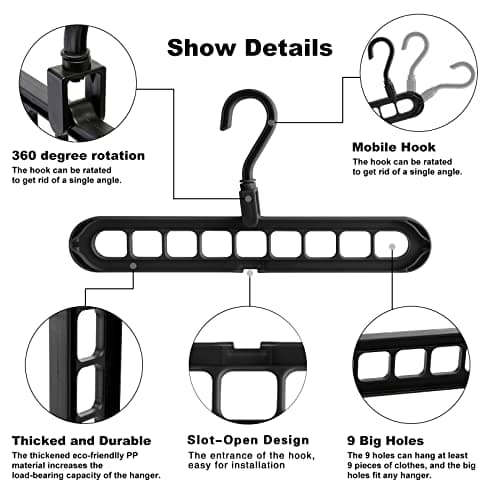 Closet Organizers and Storage,College Dorm Room Essentials,Pack of 6 Multifunctional Organizer Magic Space Saving Hangers with 9 Holes Storage Organization for Wardrobe Closet - Thumbnail 5