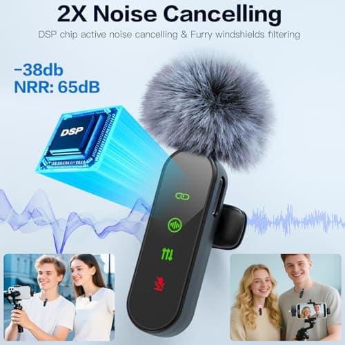 ZealSound Mini Microphone for iPhone with LED Display,Wireless Lavalier Mic with USB-C/Lightning/USB - Noise Reduction & Echo Effect,6 Windscreen Furry Muff Mics for TikTok,Podcast,ASMR,YouTube Videos - Thumbnail 2