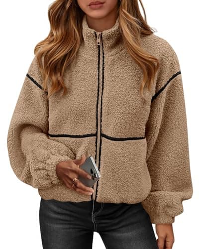 KIRUNDO Sherpa Jacket Women Fleece Oversized Zip Up Winter Coats Fall Jackets Faux Fur Warm Outwear 2026 Fashion Clothing(Khaki, XX-Large) - Image 1