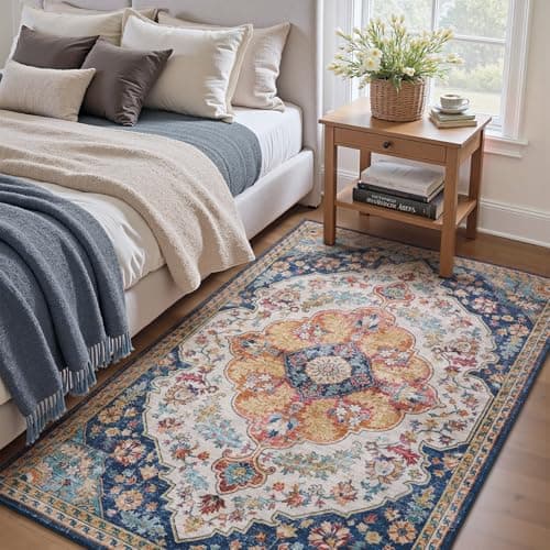 tchdio 3x5 Bedroom Area Rug, Non Slip Washable Entryway Rug Indoor, Soft Low Pile Vintage Door Mat, Stain Resistant Rug for Entrance, Bedside, Dining Room (Multi, 3'x5') - Image 1