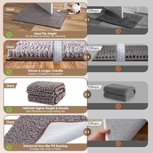 EHEYCIGA Super Absorbent Dog Door Mat for Muddy Paws 24x16 Inch Indoor, Front Doormat Outside Entrance, Quick Dry Chenille Washable Dog Crate Bed, Non-Slip Pet Rug Mud Mat Outdoor Entryway, Brown - Thumbnail 2