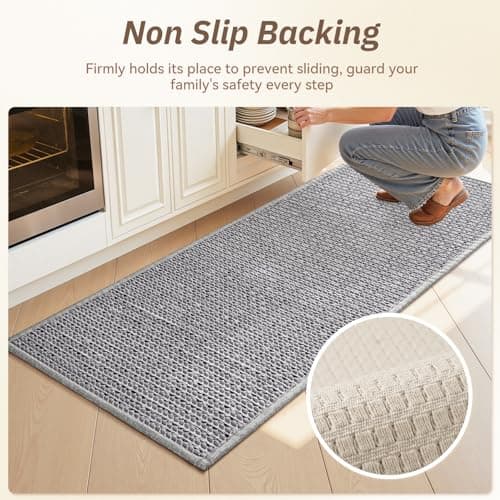 PADOOR Kitchen-Runner Rug, Kitchen-Rugs Non Slip Washable, Absorbent Kitchen Mats for Floor, Boho Kitchen Mat Soft Braided Sink Rug Runners for Kitchen Floor (Grey and Black, 20"x47") - Thumbnail 5