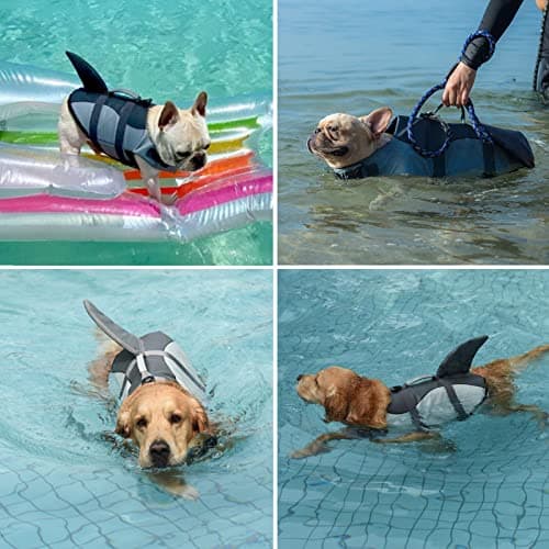 Dogcheer Dog Life Jacket Shark, Adjustable Dog Swim Life Vest for Swimming Boating with Superior Buoyancy & Rescue Handle, Ripstop Pet Flotation Vest for Small Medium Large Dogs - Grey, L - Thumbnail 5
