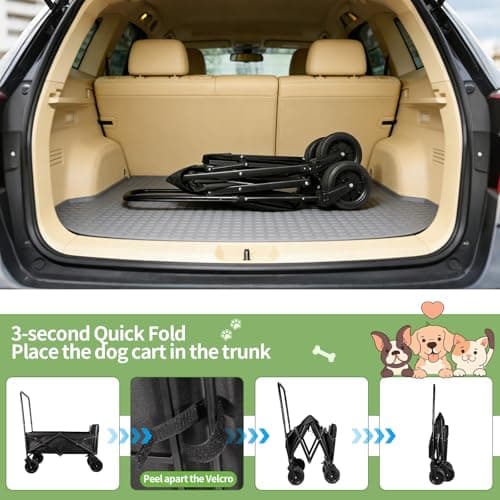 Dog Stroller for Large Dogs,Pet Stroller for Medium Dogs Up to 150lbs,Folding Dog Wagon Cart,Heavy Duty All-Terrain with Adjustable Handle,Storage Organizer,Waterproof Oxford Fiber,Black - Thumbnail 6