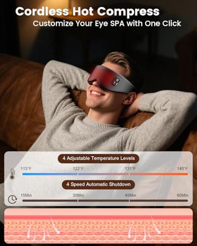 Anydance Heated Eye Mask - Cordless Eye Mask for Dry Eyes, Eye Relief, Improved Sleep, Timed Shutdown, 4 Temperature, Washable Eye Heating Pad for Travel, Removable for Cleaning - Black - Thumbnail 4