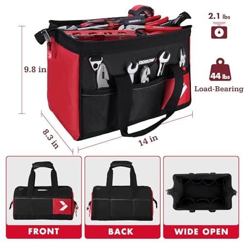 ARROW 14" Heavy Duty Tool Bag with Anti-Slip Feet, Tool Organizer Bag with Reflective Band, 840D Oxford Fabric, Multiple 11 Pockets, Soft Tool Bag for Men Women Electrician Mechanic Plumber HVAC - Thumbnail 3