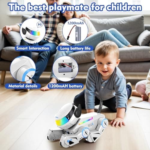 Blorkbuy Smart Robot Dog for Kids,Interactive Robotic Puppy,Touch Sensor,Programmable Actions, Dancing &Singing, LED Eyes, Rechargeable Battery, Gift for Boys & Girls Ages 6-12 (White) - Thumbnail 3
