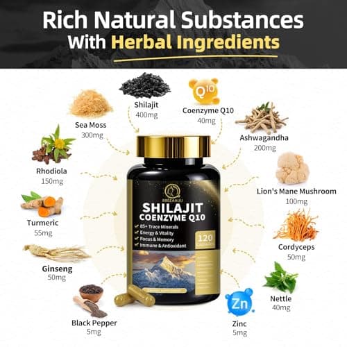 BBEEAAUU Shilajit for Men with Sea Moss & Ashwagandha,12 in 1 Hima*Layan Shilajit Supplements Capsules with Coenzyme Q10, Fulvic Acid & Humic Acid, Lion's Mane, Support Energy & Immunity, 120 Counts - Thumbnail 5