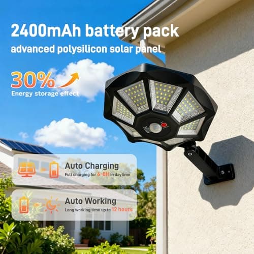 Solar Street Lights Outdoor Waterproof，IP65 Outdoor Solar Lights Dusk to Dawn，168 LED Flood Motion Sensor for Parks Courtyards, 2 Pack - Thumbnail 2