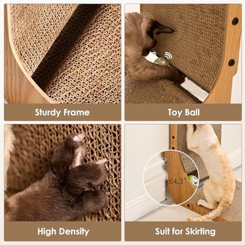 EHEYCIGA Cardboard Cat Scratcher for Indoor Cats, 32 Inch L Shaped Vertical Cat Scratching Board with Ball Cat Toy, Extra Large Cat Scratcher Pad, Brown - Thumbnail 5