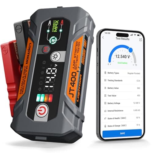 LOKITHOR JT400 12V Jump Starter and Battery Tester 2-in-1, 2500A Battery Jumper Starter Portable for Up to 8.5L Gas & 6.5L Diesel Engines, 100-2000 CCA Load Capacity Automotive Load Tester (Orange) - Image 1