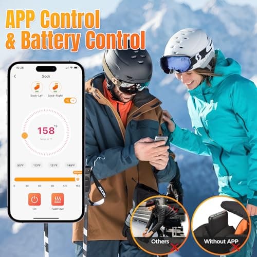 Starines 8000mAh Heated Socks for Men Women,APP Control Rechargeable Battery Electric Socks,Heating Foot Warmers Up to 13H Valentine's White Elephant Gift for Outdoor Winter Work Ski Hiking Hunting - Thumbnail 4