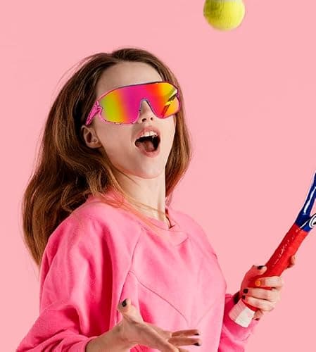 FEISEDY Unisex Youth Sunglasses, Teens Baseball Tennis Sunglasses, UV400 Sports Boys Girls Cycling Shades B4064 (Pink Frame/Purple Red Mirror) - Thumbnail 2