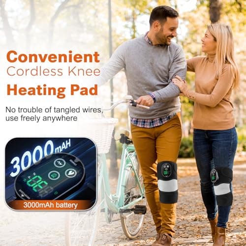 Cordless Heated Knee Massager with Vibration, Heated Knee Brace Wrap, Heating Knee Pad for Knee Elbow, Knee Heating Pad for Arthritis with 6 Heating Levels, 3 Massage Modes&Timer (Black+White) - Thumbnail 5