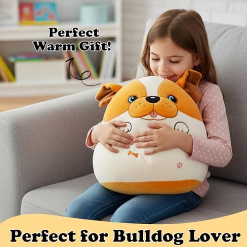 NIUBEHOHO Weighted Heating Bulldog Stuffed Animals - 16 Inch Big Weighted Dog Plush Puppy Pillow Unscented Heating and Cool Animal Pad Plushies on Sofa Pillow Warmth Gift for Kid Teen Adult 4.5Lbs - Thumbnail 2
