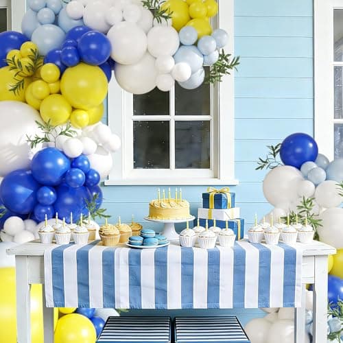 Blue and Yellow Balloon Arch Kit, 124Pcs Lemon Balloon Arch Kit with Royal Blue Light Blue Yellow White Balloons for Mediterranean Themed Birthday Wedding Bridal Shower Anniversary Party Decorations - Thumbnail 3