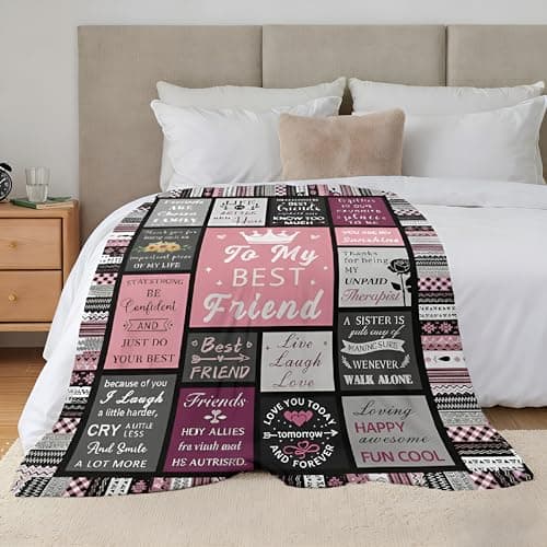 Best Friend Birthday Gifts for Women, Best Friend Blanket, 310GSM Cozy Soft Warm Throw Blanket for Bestie, Friendship Gifts for Women BFF Soul Sister 50"x60" - Thumbnail 4