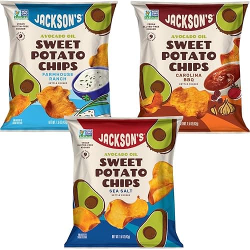Jackson’s Sweet Potato Kettle Chips Avocado Oil Variety Pack made with Premium Oils (1.5 oz, Pack of 10) Sea Salt, Ranch and BBQ Flavors - Allergen-friendly, Gluten Free, Vegan - Image 1
